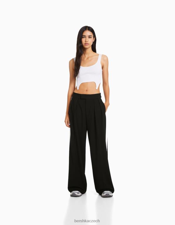 ženy Bershka široké kalhoty na míru s bočními pruhy P88441435 oblečení Černá ženy Bershka široké kalhoty na míru s bočními pruhy P88441435 oblečení Černá
