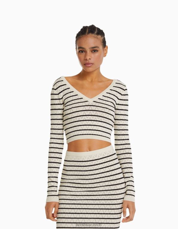 ženy Bershka proužkovaný otevřený pletený svetr s výstřihem do V P8844989 oblečení krém ženy Bershka proužkovaný otevřený pletený svetr s výstřihem do V P8844989 oblečení krém